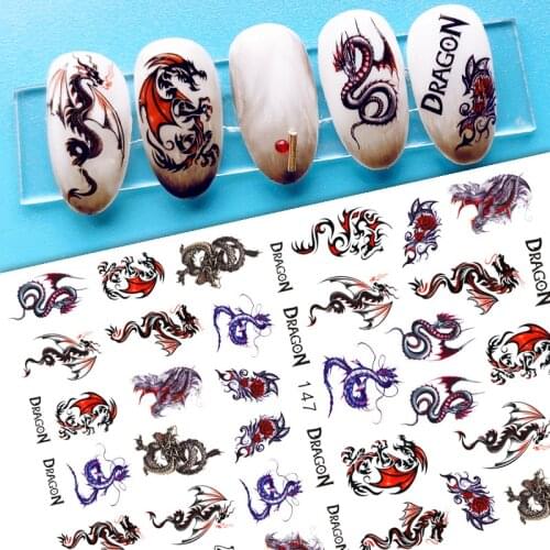 3D Nail Art Dragon Decals Stickers Red Black Dragons Snake Design Self Adhesive Nail Sticker Acrylic Manicure Tips Decorations