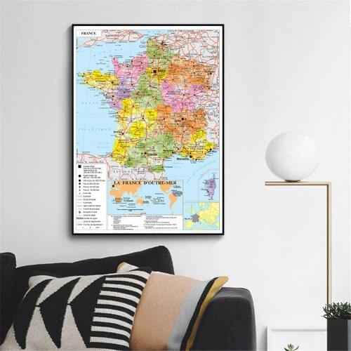 60*90cm Transportation Map of The France In French Wall Art Poster Canvas Painting Living Room Home Decoration School Supplies