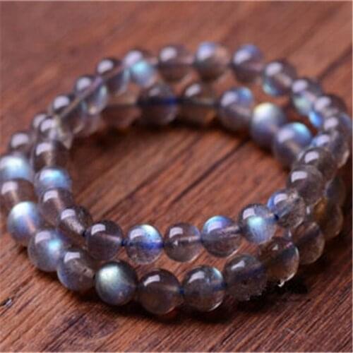 7mm Natural Ice Labradorite Blue Light Round Beads Bracelets For Women Femme Charm Stretch Crystal Bracelet Free Shipping