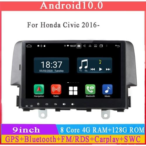 9inch android 10 car multimedia player for Honda civic 2016 with gps glonass bluetooth 5.0 8core RAM 4G ROM 128G DSP