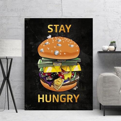 Nordic Abstract Canvas Painting Hunger Art Poster Burger Inside Is Money and Gold House Home Decoration Modern Mural Frameless