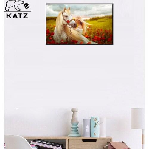 White Horse and Woman Diamond Painting Landscape Embroidery Crossing Diy Diamond Mosaic Art Gift Embroidery Home Decoration