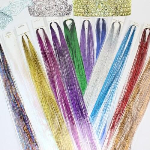 Shiny Hair Tinsel Rainbow Hair Tinsel False Hair Extension Bling Decoration Glitter Strips Party for Braiding Headdress