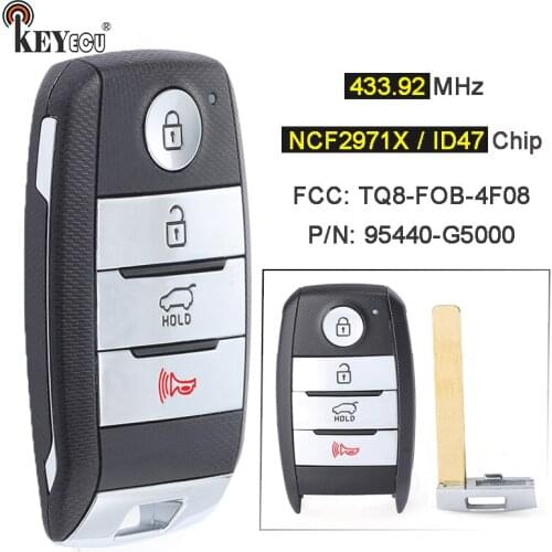 KEYECU FSK 433.92MHz NCF2971X / ID47 TQ8-FOB-4F08, 95440-G5000 Keyless-Go Smart 4 Button Remote Key Fob for Kia Niro 2017-2019