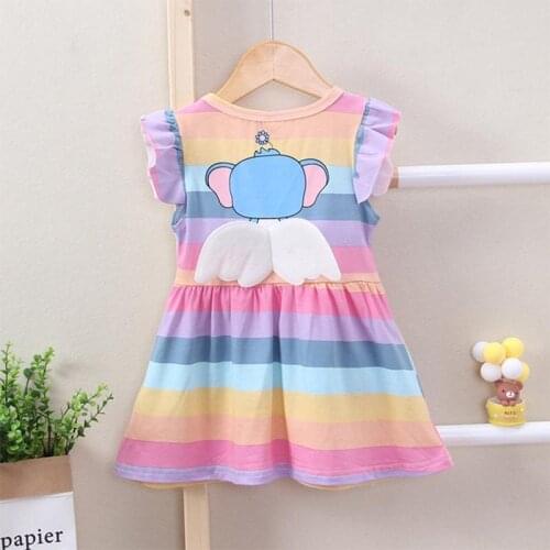 Baby Casual Princess Dress Rainbow Striped Wings Short Sleeve Above Knee Skirt For Children Girl Toddler Newborn Active Clothes