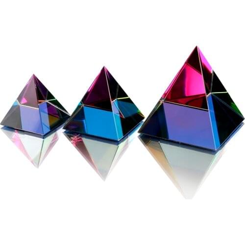 3 Sizes Egypt Egyptian Crystal Glass Pyramid Feng Shui Crystals Craft Ornament Chakra Healing Amulet Home Decor (Multi Color)