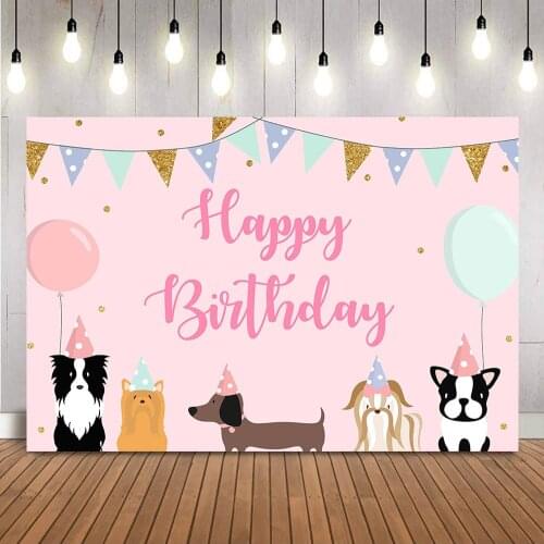 Pet Birthday Party Backdrop Pink Gogs Happy Birthday Party Decoration Banner for Pictures Photoshoot Photocall