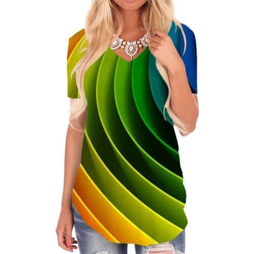 Giyu Brand Dizziness T Shirt Women Colorful Tshirts Printed Abstract Shirt Print Psychedelic V-neck Tshirt Womens Clothing