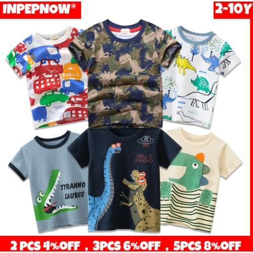 INPEPNOW Summer Children Clothing Boys T Shirt Cotton Dinosaur Short Sleeve Kids Tshirts Boy Casual Cute T-shirt 2-10Y DX-CZX279