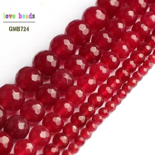 Faceted Red Chalcedony Stone Round Beads for Jewelry Making 15'' Strand DIY Bracelet Jewellery 6mm 8mm 10mm 12mm