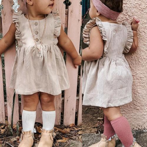 Summer Toddler Kids Girl Dress Solid Ruffles Sleeveless Princess Dress Party Casual A-Line Dress Sundress 1-6Y Clothes