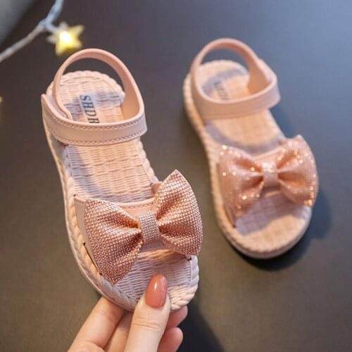 Summer girls' sandals large fashion casual flat soft bottom princess shoes bowknot all-match little girl beach shoes size 24-35