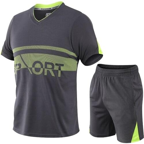 Summer Tracksuit 2021 New Fitness Exercise Running Sportswear Breathable Quick Drying Casual Sports Suit Men 2 Pcs/Set Men 5XL