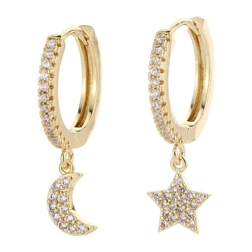 LOOXI New Fashion Cubic Zircon Gold Hoop Earrings Shiny Cz Clssic Moon And Star Earrings For Women Girls Jewelry Gift 2021