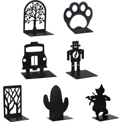 1 Pair Metal Bookends Hollow-out Book Stands Lightweight Durable Book Holders Non-Slip Book Ends Book Supports 652E