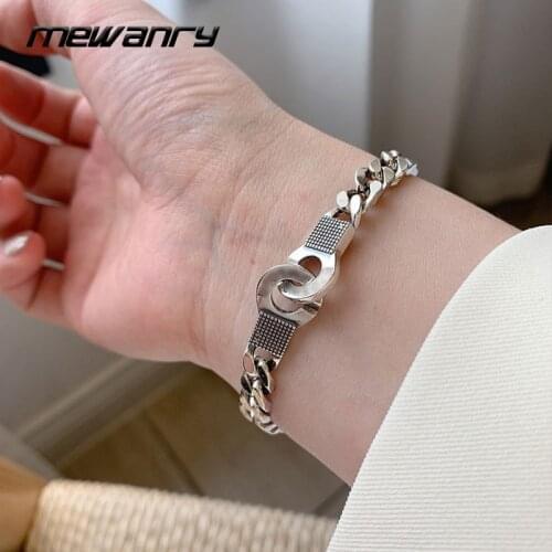 Mewanry 925 Sterling Silver Thick Chain Bracelets Couples Accessories New Trendy Vintage Unique Buckle Design Party Jewelry Gift