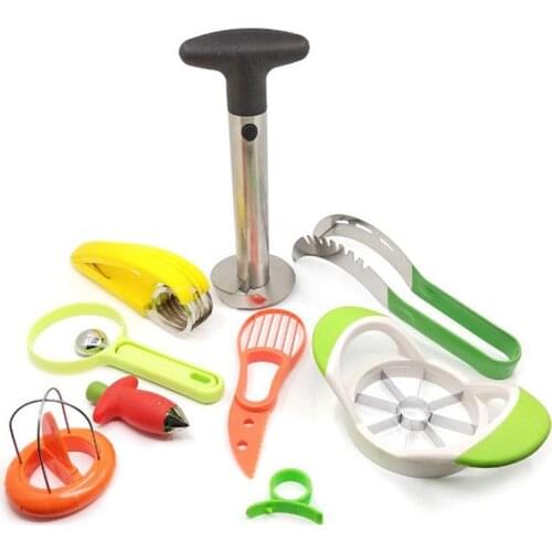 Multifunctional 9 Pieces Fruit Peeler Stainless Steel Apple Banana Pineapple Corer Slicer Cutter Set Kitchen Tools Gadgets