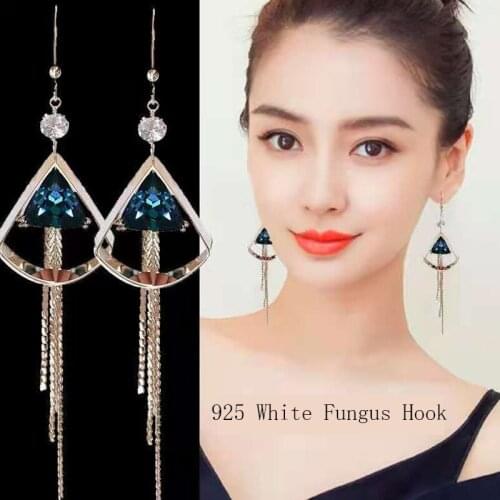Fashion Anti-Allergic Long Ring Earrings New Trendy Earrings Crystal Earrings Korean Temperament Wild Simple Tassel Earrings