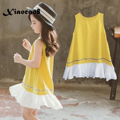 Patchwork Cotton Dress for Girls Sleeveless Casual Dresses Kids Cute Tutu Summer Princess Dress Little Toddler Girls Clothes2020