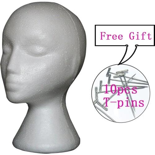 Practical Foam Female Mannequin Head Wigs Glasses Cap Display Holder Stand Styrofoam Model Hat Wig Head with 10pcs Tpins