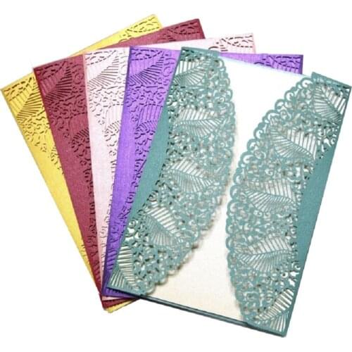 50pcs Hollow Lace Leaf Birthday Party Invitations Business invites Laser Cut Christmas Thanksgiving Greeting Cards, 5 colors
