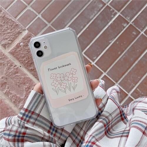 Retro sweet line flower bookmark Transparent Phone Case For iPhone 11 12 Pro Max Xr Xs Max 7 8 Plus X 7Plus case Cute Soft Cover