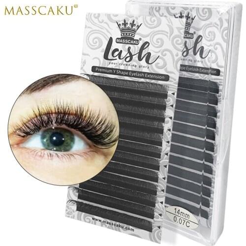 MASSCAKU dropshipping yy eyelashes individual handmade eyelash extensions private label deep dark matte lashes extensions
