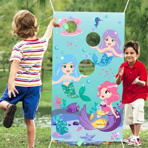 Mermaid Toss Games 3 Bean Bags Indoor Outdoor Sport Fun Throwing Game Banner Summer Ocean Theme Birthday Party Toys For Kids