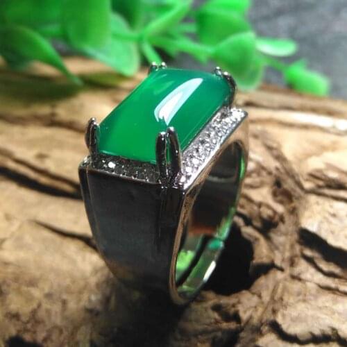 S925 chalcedony live buckle ring mens green chalcedony ring