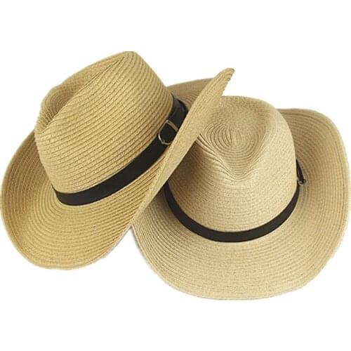 Seioum Panama Hat Summer Sun Hats for Women Man Beach Straw Hat for Men UV Protection Cap chapeau femme