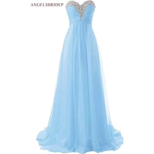 Sexy Sweetheart Long Evening Dresses Longo Vestido De Festa Crystal Chiffon Floor-Length Lace-up Back Formal Party Gowns