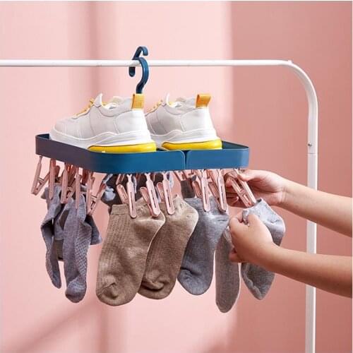 22 Clips FoldingDrying Rack Underwear Sock Towel Shoe Space Saving Clothes Hangers Clip Hanger Balcony Clip Household