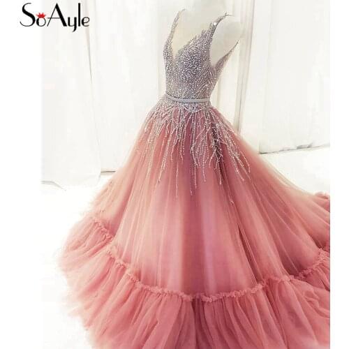 SoAyle Ball Gown 2018 Prom Dresses Tulle Long Dress Beading Luxury Beaded Sequin Crystal Formal Evening Dresses Bling Bling Dres
