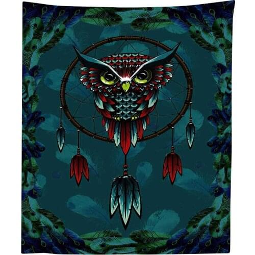 Owl Psychedelic Magic Tonal Tapestry Wall Hanging Forest Green