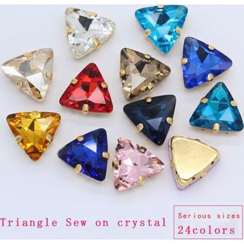 All-size Triangle sew on glass stone sewing crystal rhinestone diamante jewel gold base button handmade DIY clothing Accessories