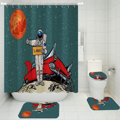 High Quality Home Decoration Curtains Bathroom Sets with Hooks Waterproof Shower Curtain Toilet Lid Cover Bath Carpet Rugs 4Pcs