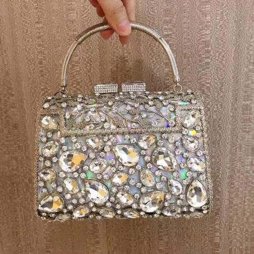 XIYUAN Female banquet Party Handbag Luxury Crystal Clutch Bag Box Classic Metal Frame Chain Women Bag Girl Purple Evening Bags