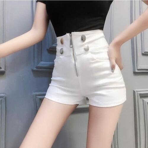 2021 New Summer Women Elastic High Waist Wide Leg Shorts Casual Ladies Fashion Loose Slim Buttons Hot Shorts All-matched Z112