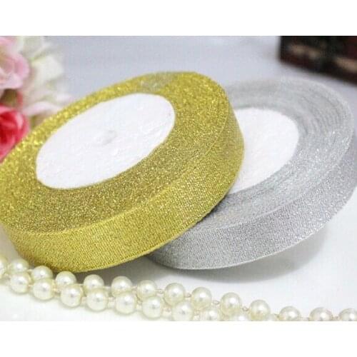 250 yards Xmas ribbon polyester gold and silver ribbon Christmas tree sewing accessories decorations kerst decoratie 0.6cm