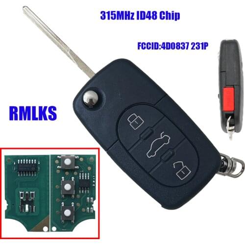 3+1 Buttons 315Mhz With ID48 Chip Flip Remote Key 4D0 837 231 E For Audi A4 A6 A8 TT 4 Button 4D0837231E Uncut HU66 Blade