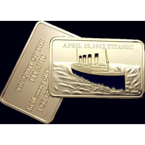 50 pcs Non magnetic Titanic ship badge ingot gold plated Titanic boat memory 50 x 28 mm bullion bar souvenir decoration coin