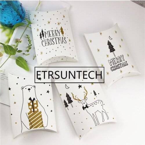 600Pcs Christmas Gift Box Candy Cookies Deer Tree Golden Star Pillow Paper Gift Box Wedding Birthday Kids Gifts Packaging Bags