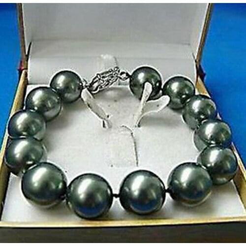 Free shipping new hot BIG! 14mm black Sea Shell Pearl Bracelet 8'' AAA