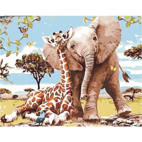 DIY Digital Oil Painting On Canvas handwork gift frameless handwork animals Elephant giraffePictures Painting By Numbers