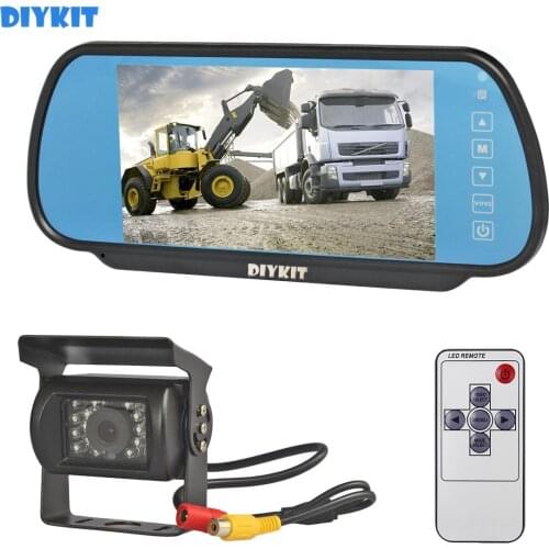 DIYKIT Wired 7" Mirror Monitor Car Monitor Waterproof IR Night Vision CCD Rear View Car Camera for Truck Caravan Bus Van