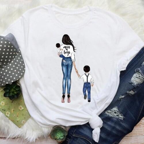 Women Mom Son Boy Cute Mama Cartoon 90s Fashion Casual Mother Graphic Tees Clothes Print Tops Lady Female T Shirt T-Shirt