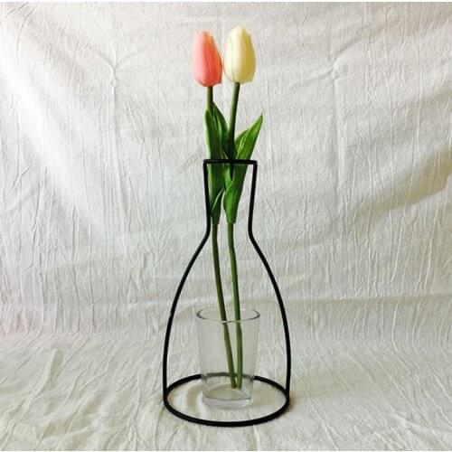 Home Party Decoration Vase Abstract Black Lines Minimalist Abstract Iron Vase Dried Flower Vase Racks Nordic Ornaments