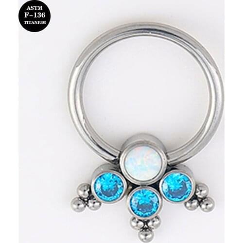 16G ASTM F136 Titanium Opal CZ Leaf Captive Bead Ring for Nose Septum Ear Daith Piercings Body Jewelry
