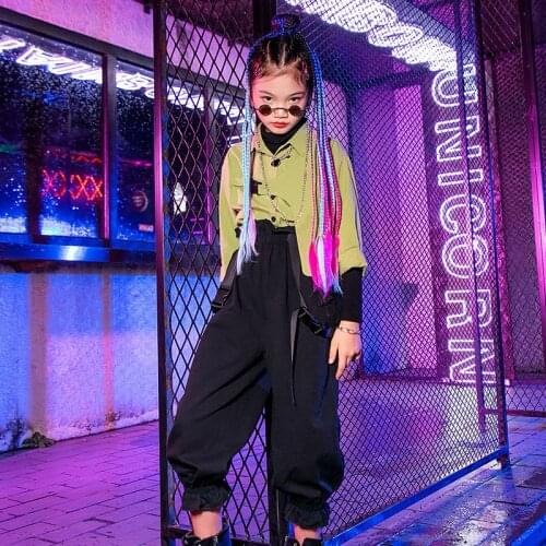 Rave Outfit Hip-Hop Street Dance Clothes Green Girl Sets Stage Costume Jazz Dancewear Festival Clothing Black Cargo Pants DL8382