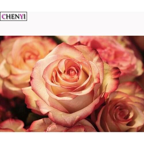 CHENYI Diy Diamond Painting Rose Flower Cross Stitch Full Rhinestones Mosaic Diamond Embroidery Handmade Gift Wedding Decoration